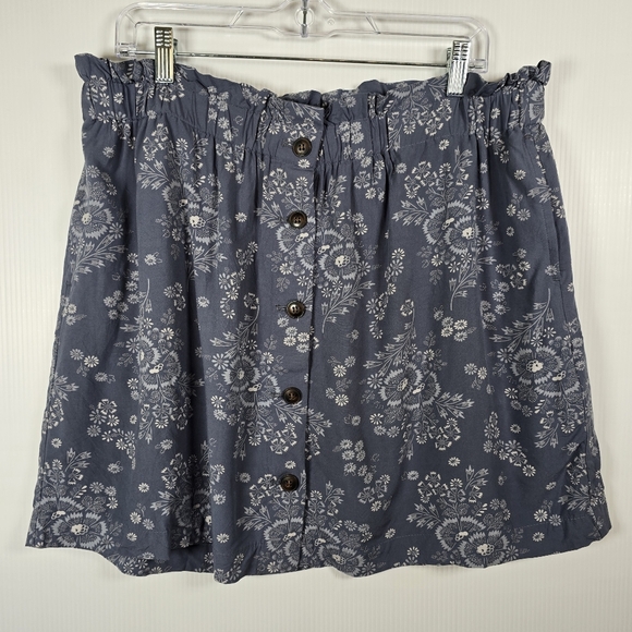 Madewell Paperbag Button Front Mini Skirt Blue Dandelion Floral Print Size XL - Picture 2 of 11